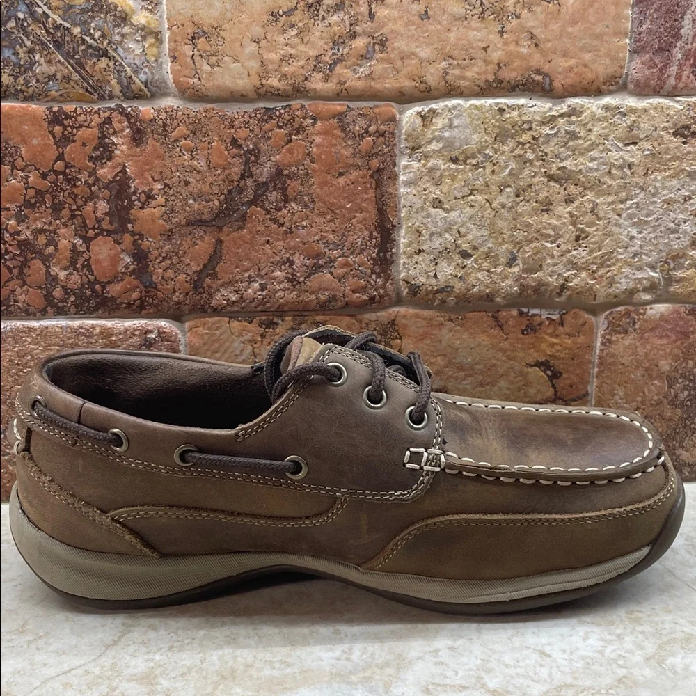 Rockport Shoes Size 9 M Brown Leather Lace Up Moc Toe Slip Resistant Works